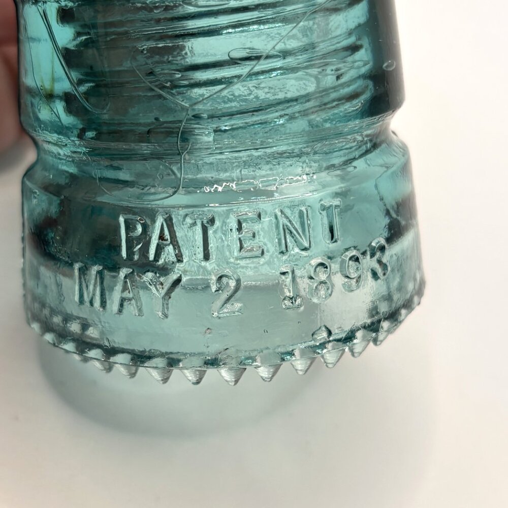 Vintage Hemingray No. 12 Aqua Blue Glass 4" Insulator Patented MAY 2 1893 - Picture 6 of 11